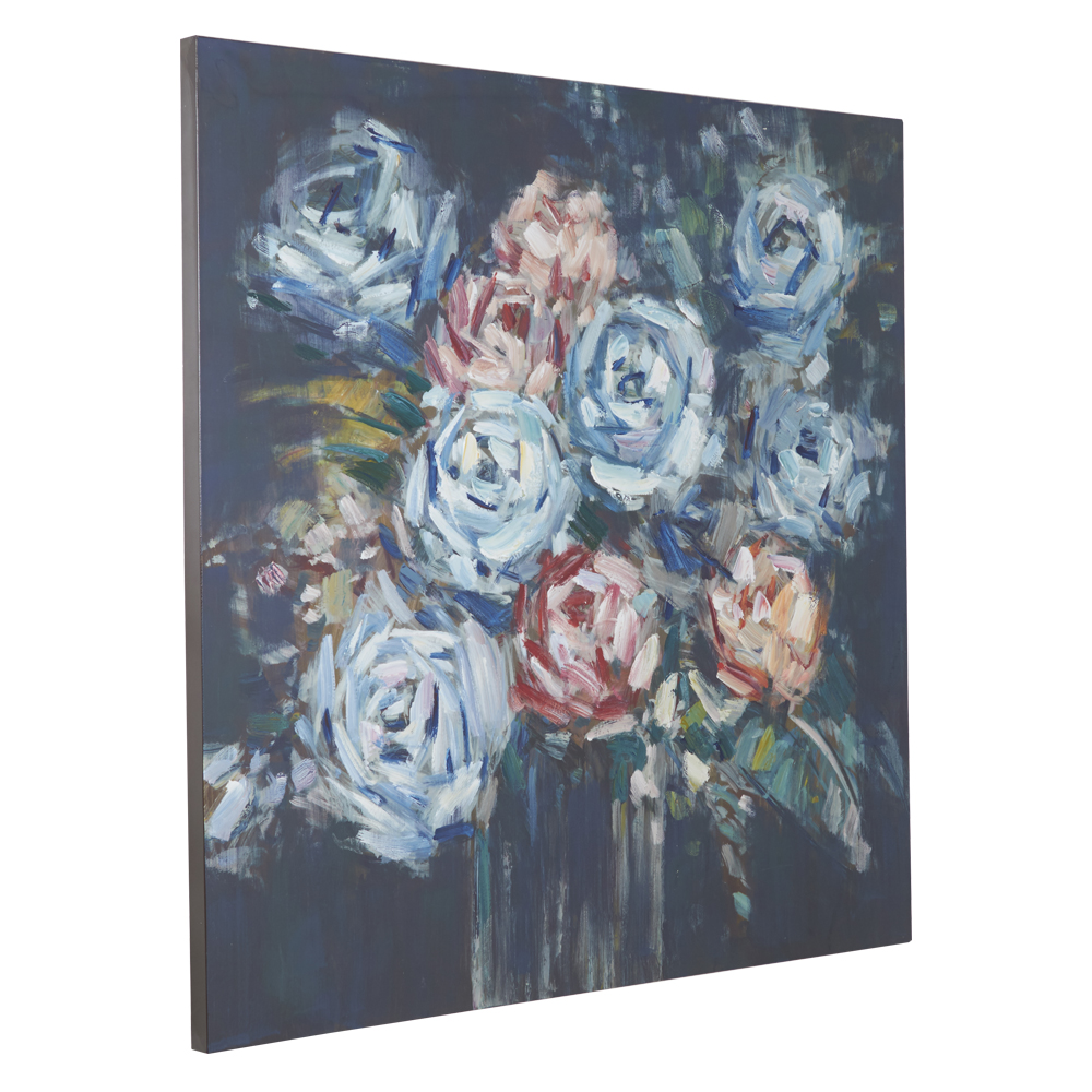 handgemaltes Ölbild Blaue Blumen in Vase