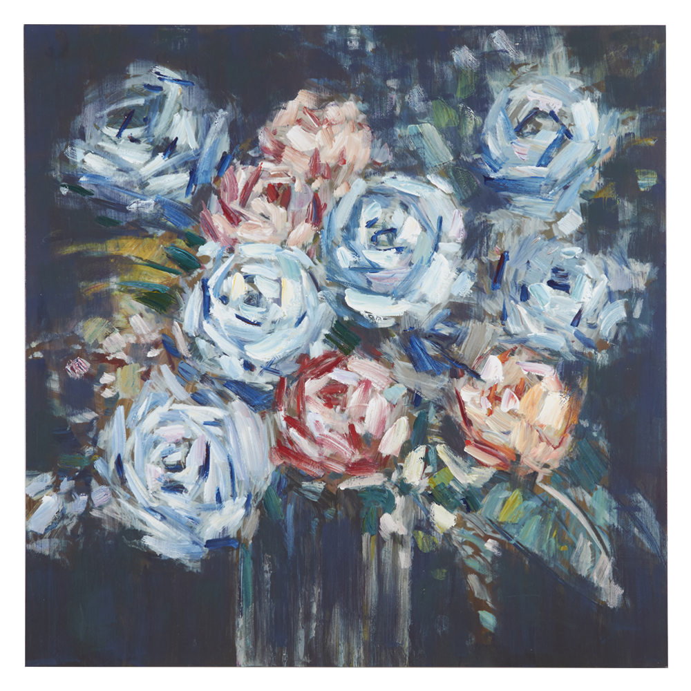 handgemaltes Ölbild Blaue Blumen in Vase